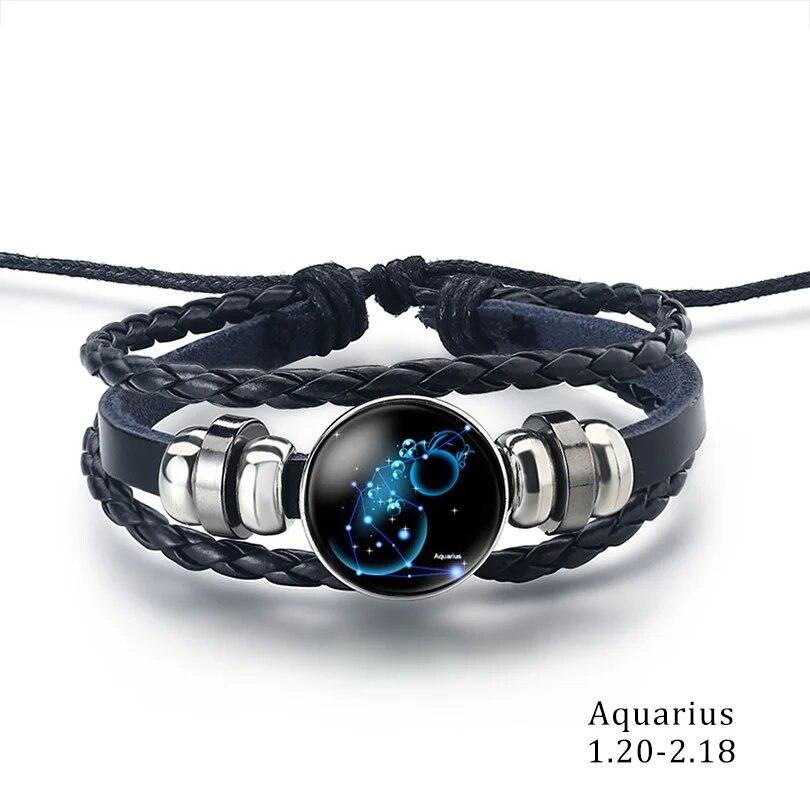 12 Zodiac Signs Constellation Charm Bracelet Men's and Women's Fashion Multi-layer Woven Leather Couple Bracelet Accessories