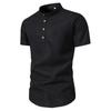 Summer Solid Stand Collar Men's Casual Shirt Buttons Short Sleeve White Black Shirts Men Pullover Top