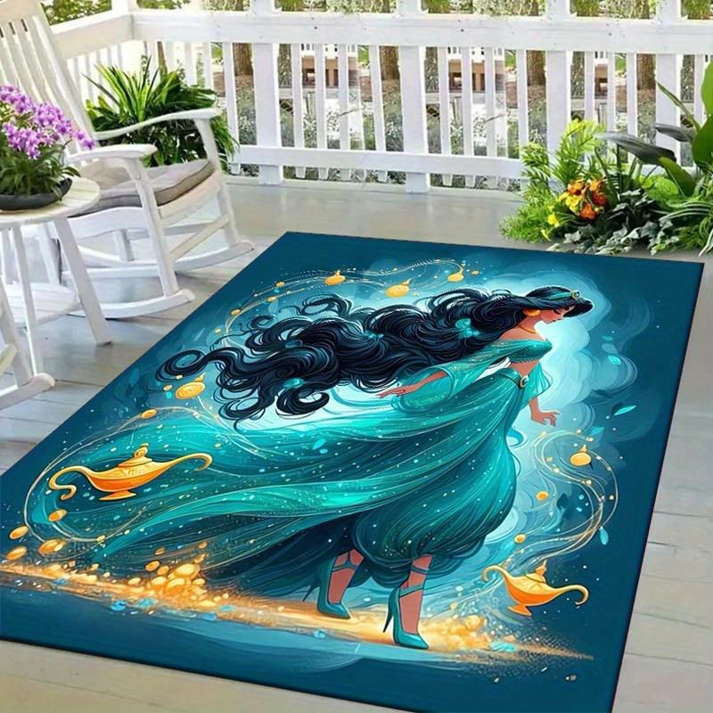 

1pc Disney Princess Jasmine Pattern Area Rug Soft Flannel Floor Mat for Living Room, Bedroom, Kitchen, Sofa Coffee Table Floor Mat, Machine Washable 60cm by 90cm