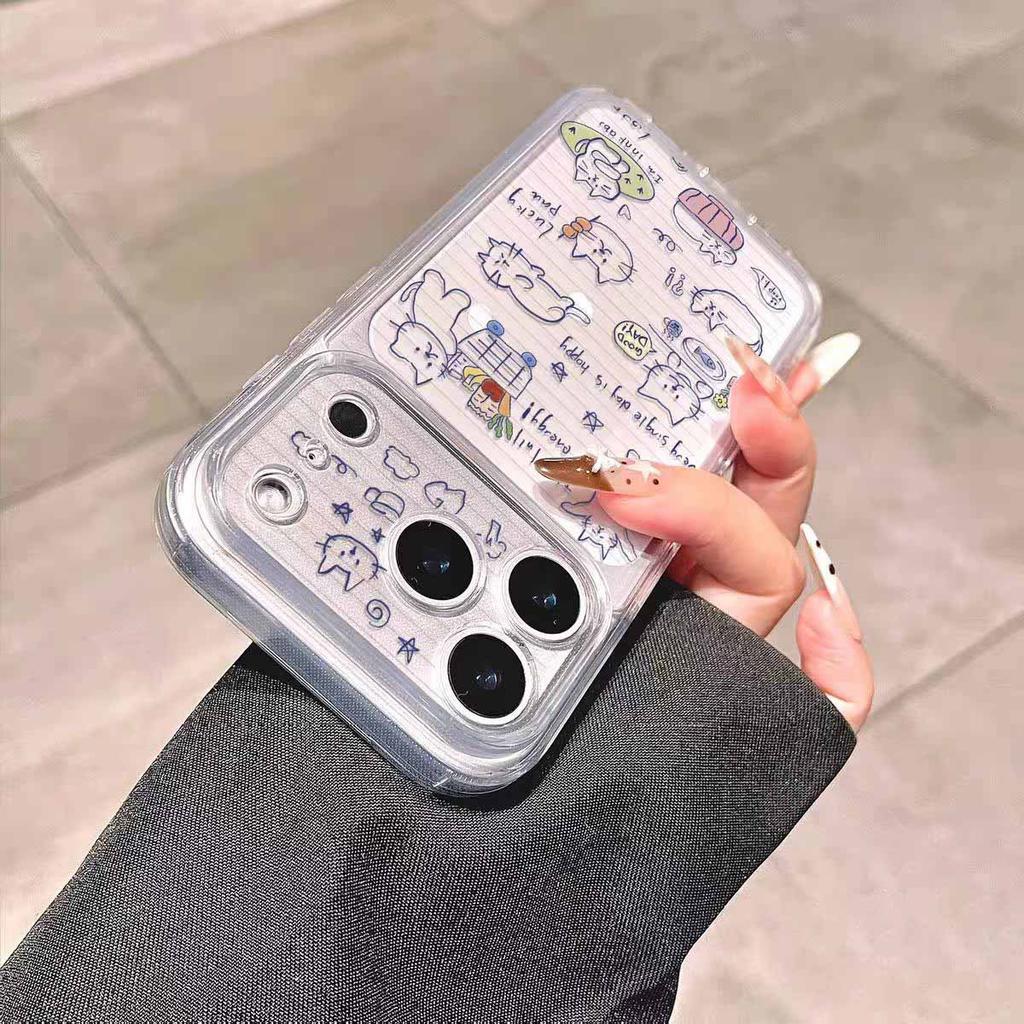 Line cat is suitable for Apple 17promax mobile phone case 14 15 16 soft case 13pro fine hole XS transparent.