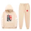 Mens Streetwear Hooded Sweatshirt Set Loose Fit Winter Warm Fleece Lined Casual Tracksuit
