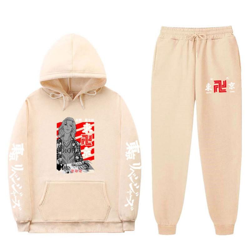 Mens Streetwear Hooded Sweatshirt Set Loose Fit Winter Warm Fleece Lined Casual Tracksuit