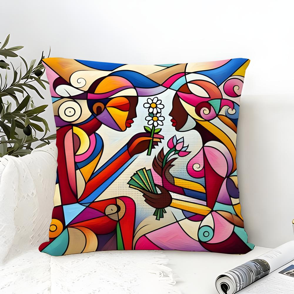 Illustration Of Diagonal Square Art Pillow Case Cotton Linen Fabric Square Zipper Pillowcase Home Decorative Living Room