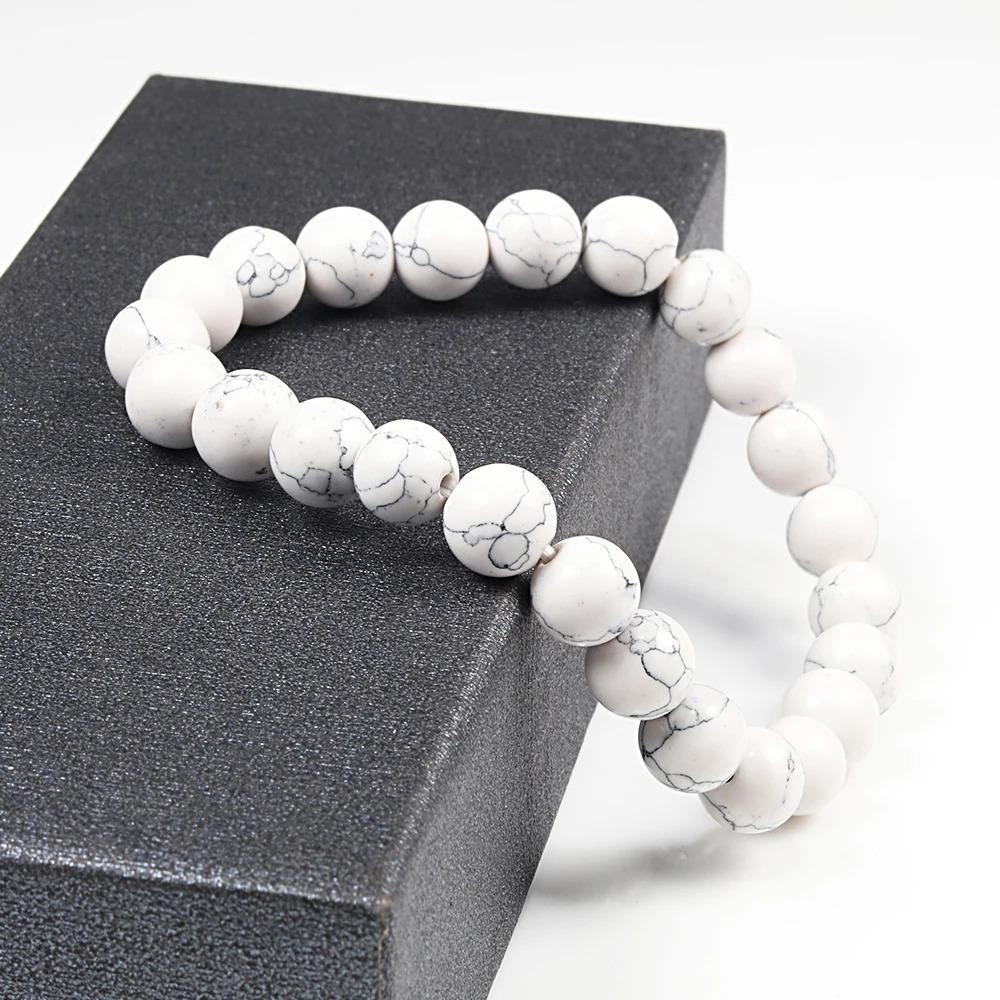 Charm Natural Stone Bracelet 6/8/10mm White Howlite Beads Bracelets For Women Men Energy Jewelry Stretch Bangle Wristband