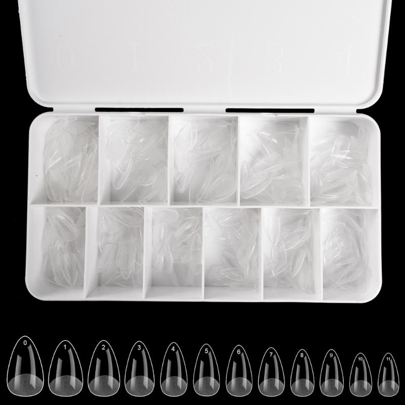 Średnie Kształt Migdała Końcówki Żelowe do Paznokci 550 SZT Wstępnie Wytrawione Przezroczyste Sztuczne Paznokcie Manicure dla Profesjonalistów i Początkujących