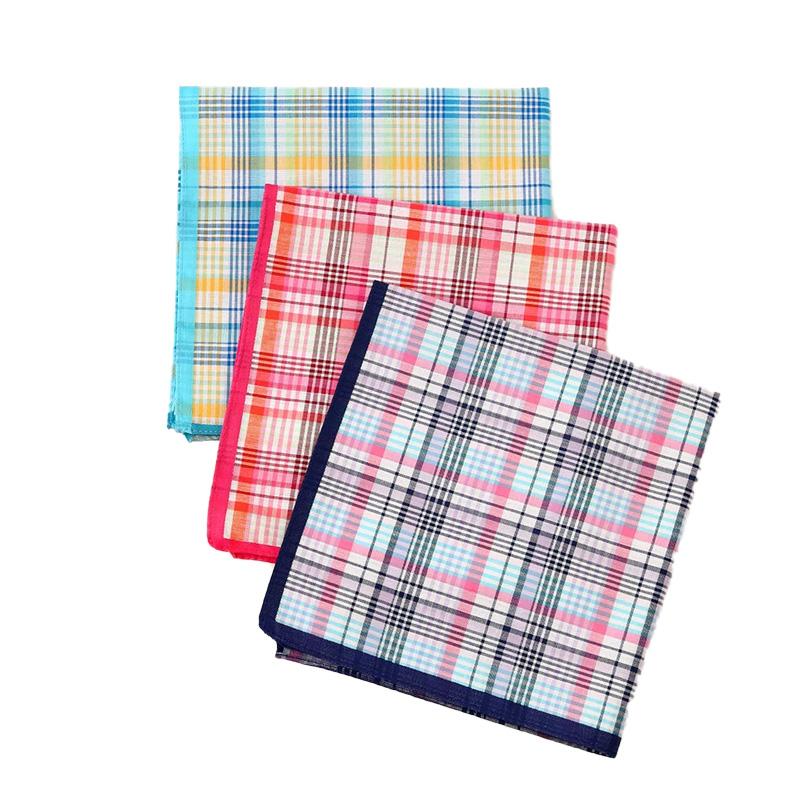 3Pcs Handkerchief Thin Pure Cotton Water-Absorbent Plaid Handkerchief Sweat-wiping Color Mixing 3Pcs