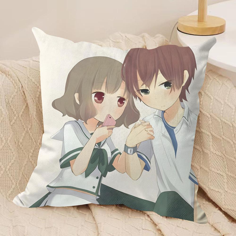 Anime M-Momokuri Cushion Cover Silky Short Plush Sofa Pillow Cover Hidden Zipper Soft Dustproof Case for Home Decor