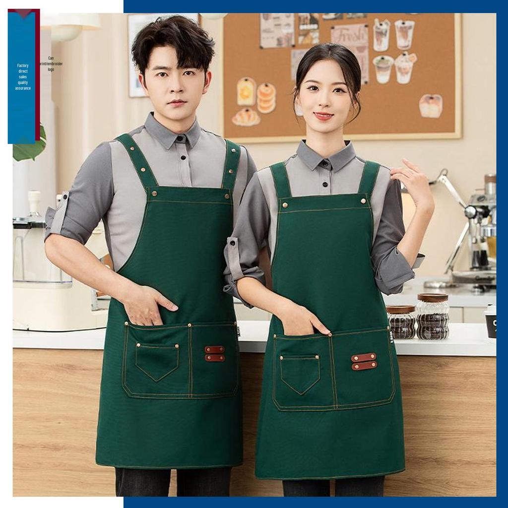Women's High-End Waterproof & Oil-Resistant Canvas Apron with Logo for Coffee & Tea Shop