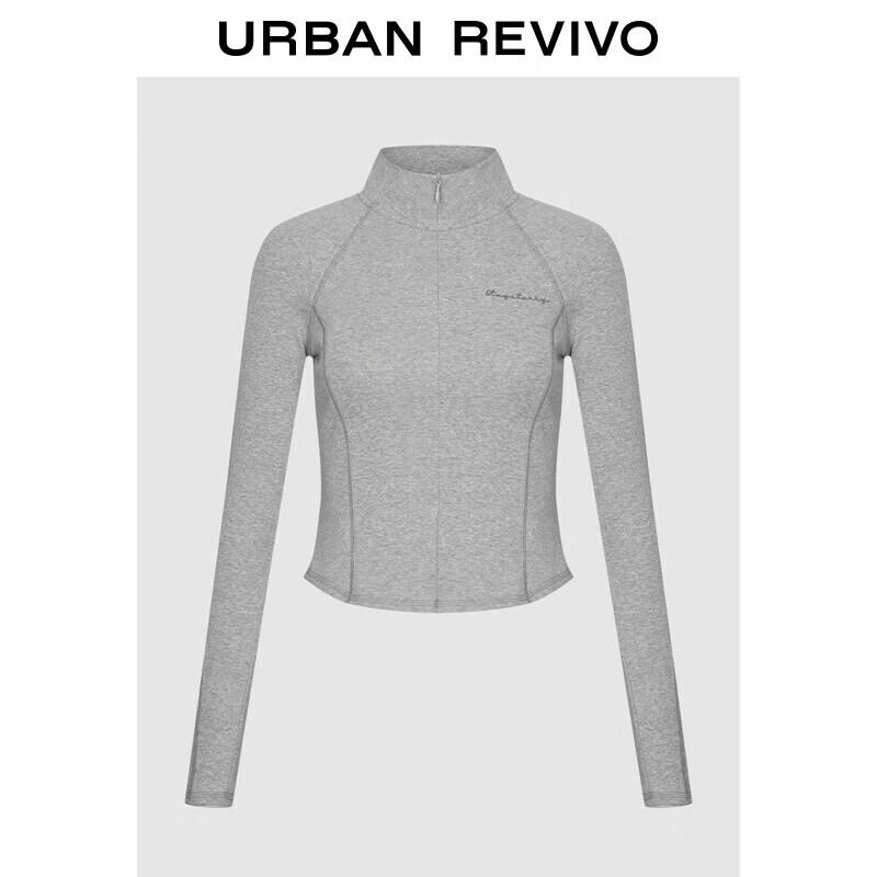UR2026 Women s Sporty Embroidered Zipper Crop Top L хизер серый