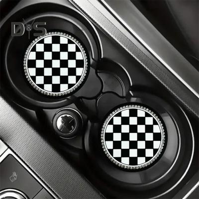 7 CM Araba Bardak Tutucu Coaster Yuvarlak Çiçek Ekose Petek Bling Rhinestone Kaymaz Isıya Dayanıklı PVC Su Şişesi Ped Mat SUV Kamyon Araba İçi