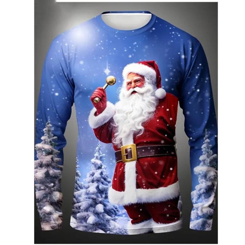 Christmas Seris Pattern T-Shirt For Men Funny Santa Claus 3D Printed T Shirts Autumn Casual Long Sleeves Loose O-Neck Tops Tees