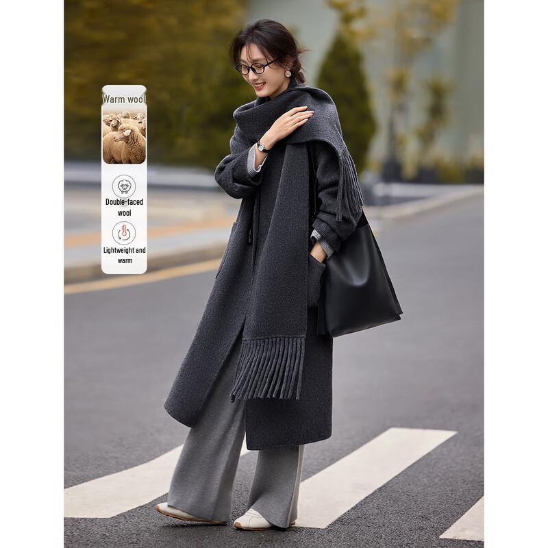 

Женское двустороннее шерстяное пальто XWI в стиле Хепберн с шарфом S