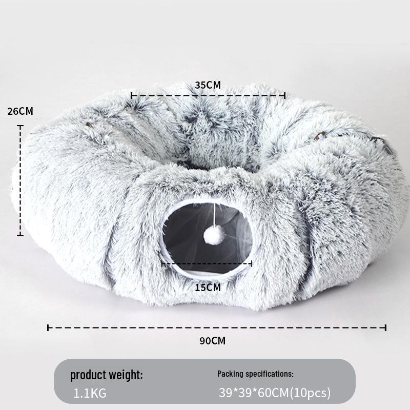 Plush Foldable Cat Tunnel & Cozy Pet Bed Combo