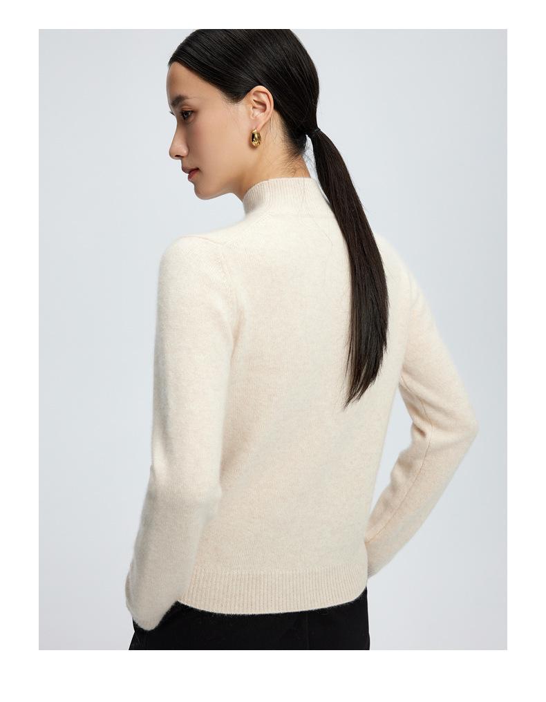 Women's Cashmere Soft Knit Half-High Neck Sweater - Fluffy Solid Color Base Layer for Autumn/Winter