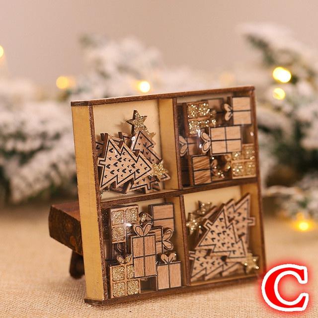 12pcs Christmas Decorations DIY Wood Craft Santa Elk Car Xmas Gift Christmas Tree Pendant New Year Home Decor