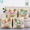 45X45Cm Fashion Cartoon Bicycle Pillow Case Flower Butterfly Tower Airplane Pattern Linen Pillow Cushion Cover Home Decoration