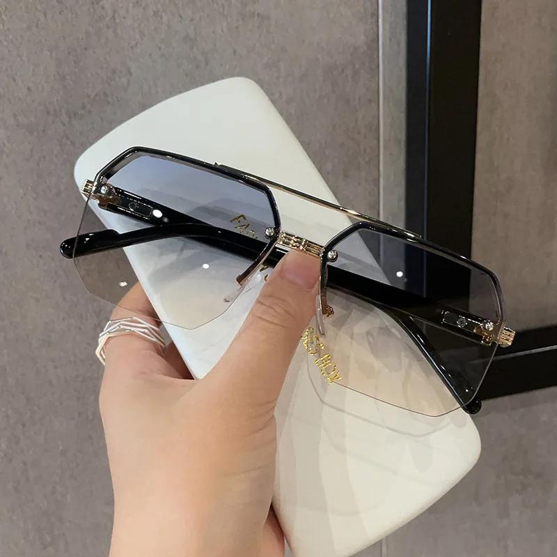 New Gradient Sunglasses for Men Fashion Metal Big Frame Sun Glasses Brand Design Luxury Lunette Eil Homme UV400 Eyewear