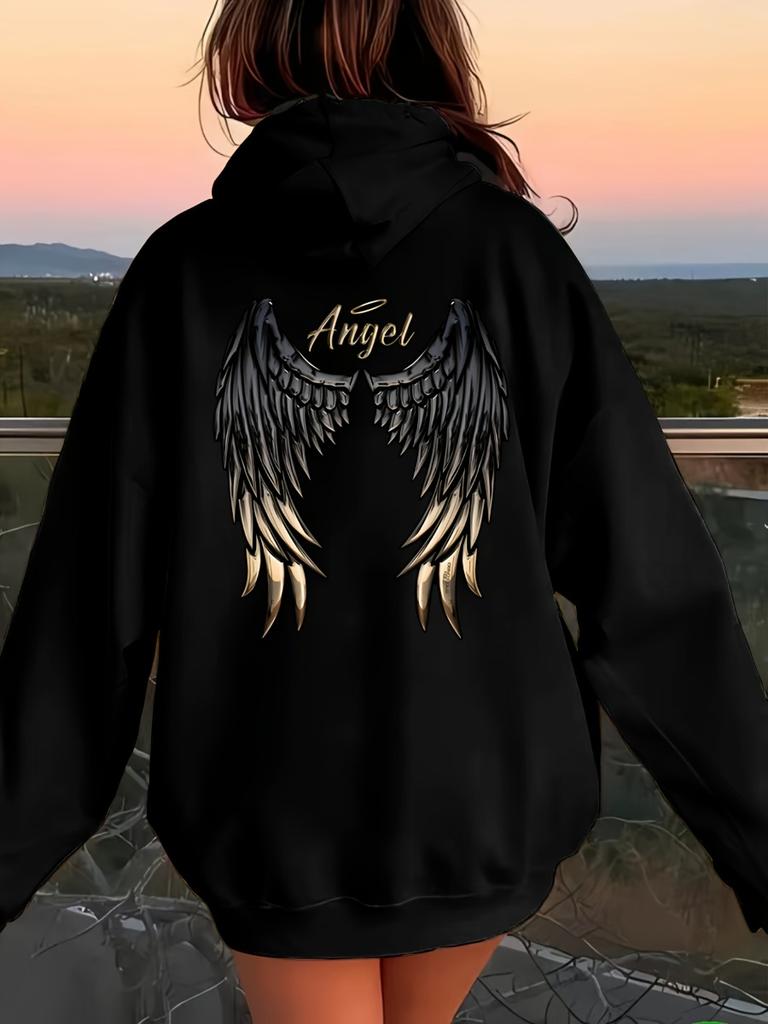 Women's Casual Hoodie with Angel Wings Graphic Perfect for Fall Winter  Casual HipHop Sweatshirt Harajuku