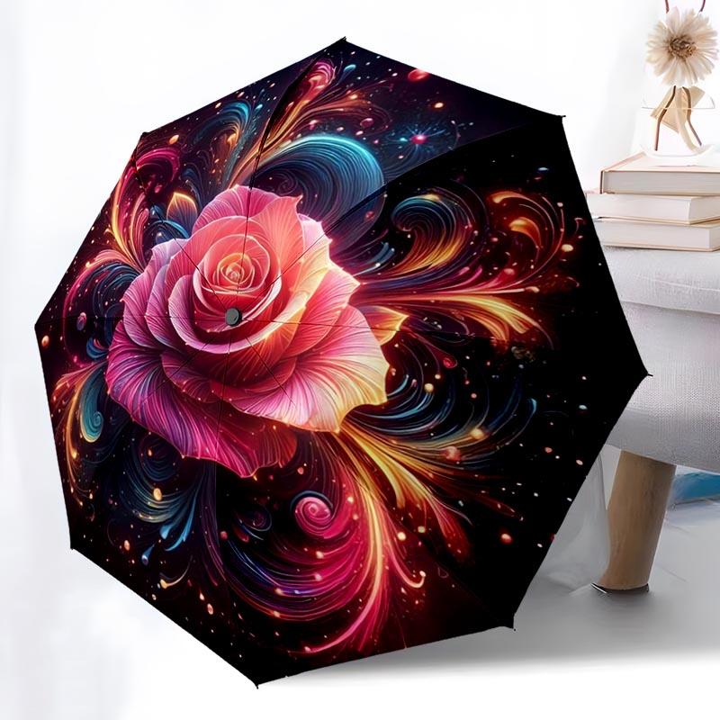 Rose Lover Folding Umbrella Fashion Auto-Open 8 Iron Ribs Plastic Handle Foldable Sunshade Perfect Christmas Gifts