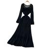 Lazy wind casual high-end sense hollow crochet knitted dress women's inner suspender bottom skirt two-piece set