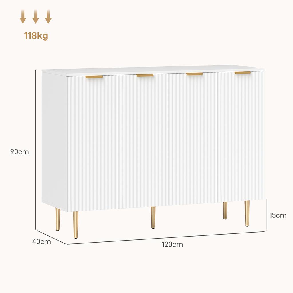 Dressoir Buffetkast, Moderne Keuken Opbergkast met Verstelbare Planken en Metalen Poten, Wit