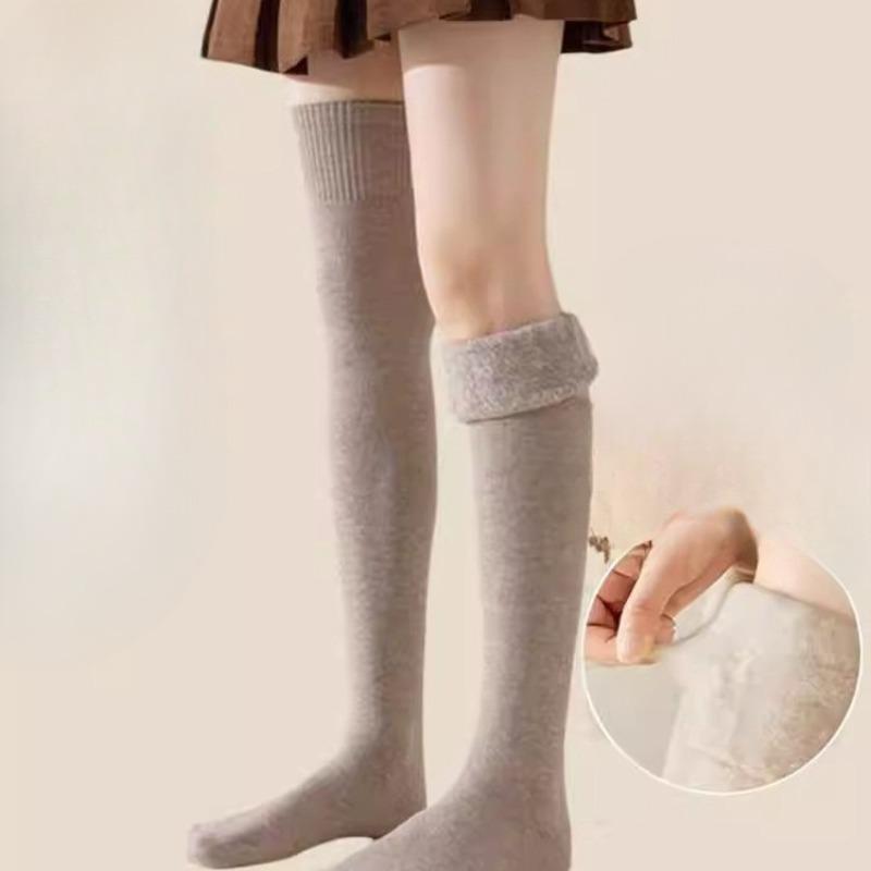Fleece Oberschenkelstrümpfe, Damen Herbst- und Winter Verdickte Warme Kniehohe Socken, Sportkorsett Hohe Socken, Schweißabsorbierende Baumwollsocken
