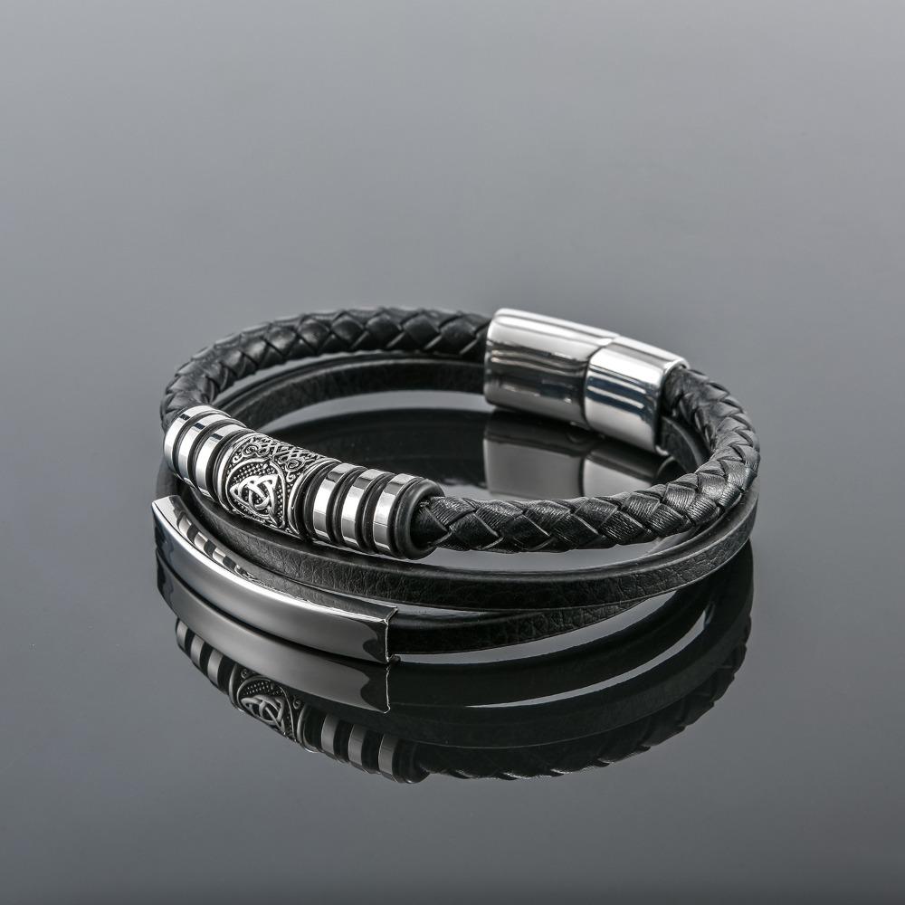 Viking Vintage Men's Leather Bracelet, Multi-layered Weave, Stainless Steel Magnetic Clasp, Motorcycle-style Accessory