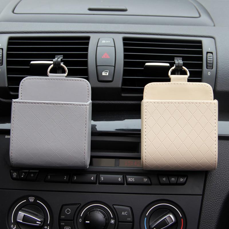 Car Phone Holder Mount Air Vent Hanging Storage Box Car Mobile Phone Bag Pu Leather Glasses Organizer Bag Support In Home