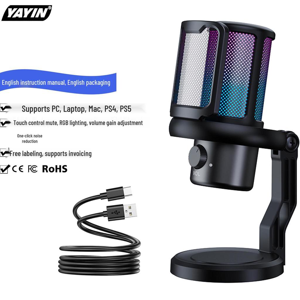 RGB USB Noise-Cancelling Gaming Microphone for PC, Phone & PS4/5 - Ideal for Voice Recording & Live Streaming