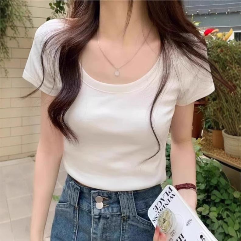 

Korean Style Women s Slim Fit U-Neck Short-Sleeve Top - Summer 2025 Trendy Fashion S