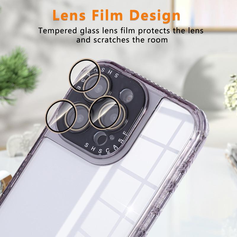 Luxury Hard PC Solid Color Borders+Transparent Soft TPU 3-in-1 Phone Case For iPhone 16 Pro Max E 14 13 15 Pro Max Bumper Cover