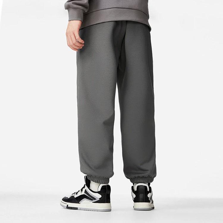 Lining Logo Print Fleece-Lined Warm Loose Knit Joggers Men Bottoms Gray AKLSG67-3