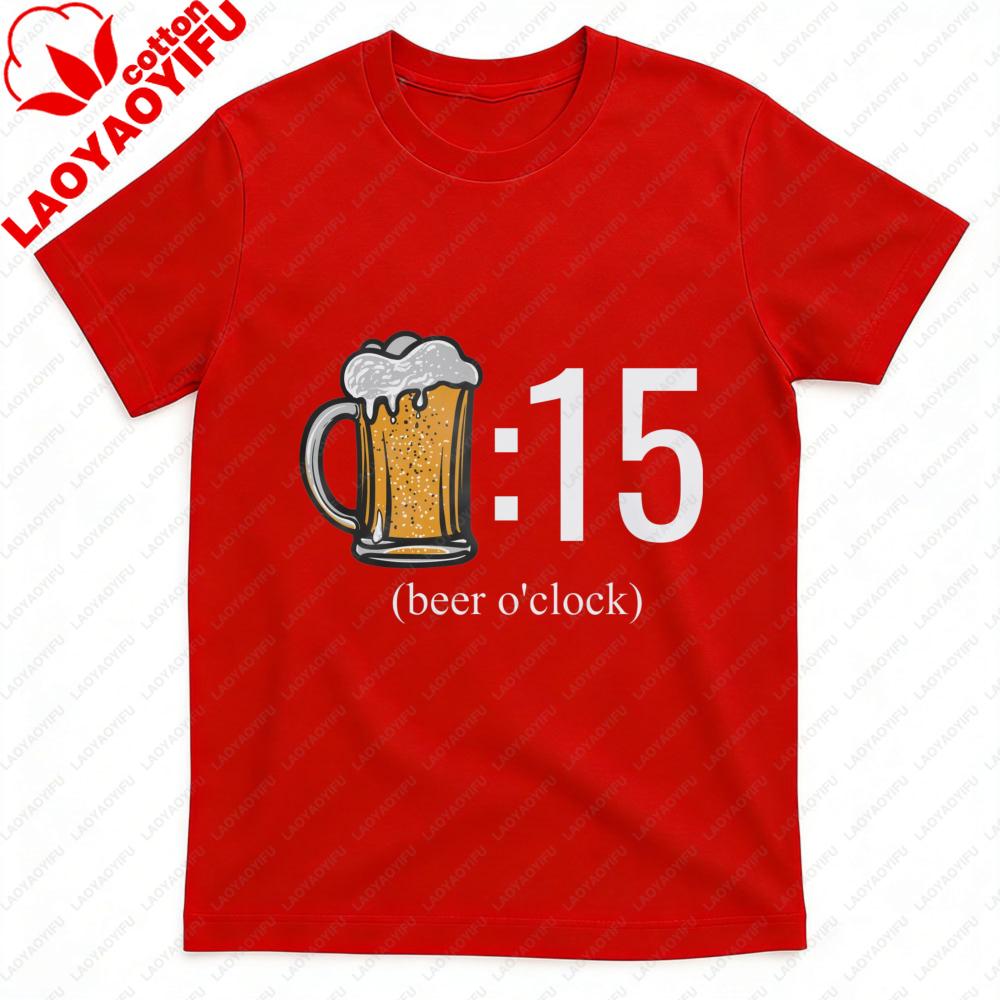 Beer Oclock Men TShirt Cotton Summer T Shirt Casual Fashion Tee for Men with Beer Mug Design Perfect Gift for Party