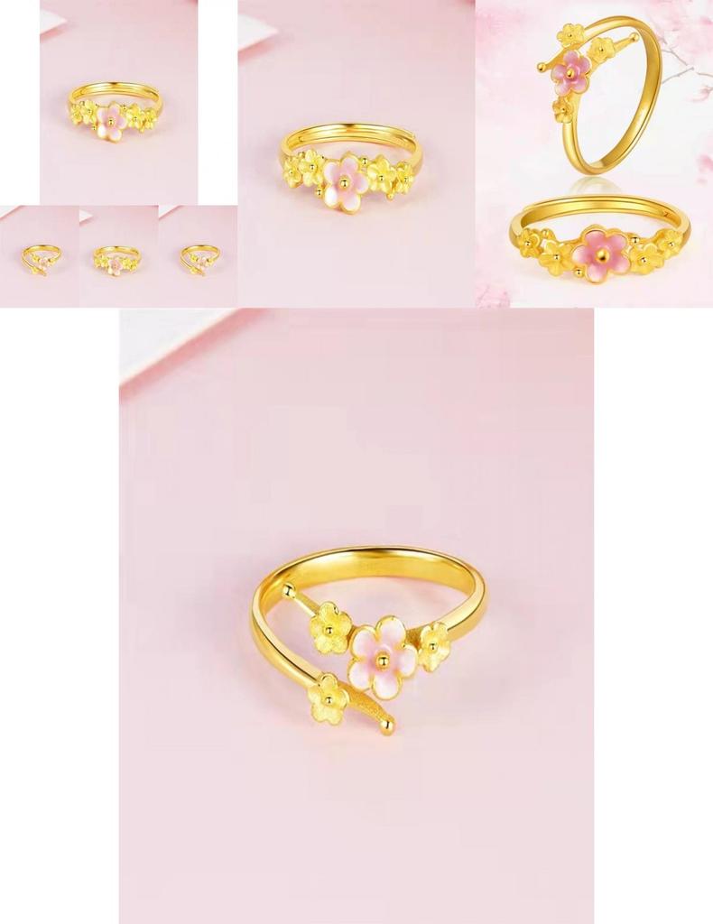 Chic Floral Design Adjustable Copper Gold Plated Ring For Women Perfect Spring Jewelry