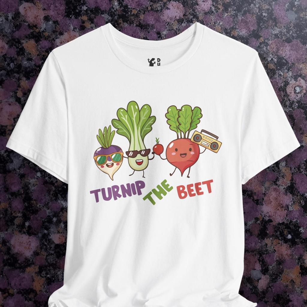 Turnip the BEET Tee Shirt, Funny Veggie Pun T-Shirt. Turn up the beat with the vegetable inspired Turnip the Beet tee