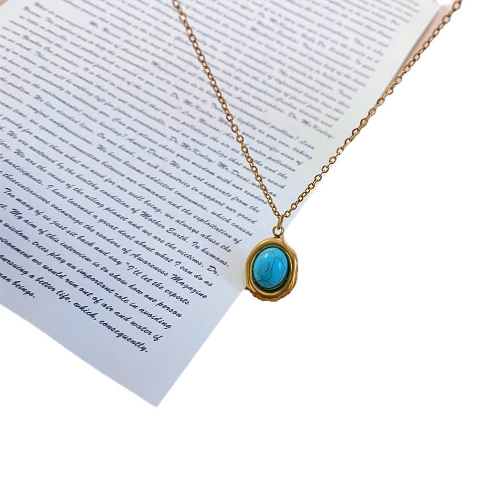 Retro Court Style Blue Turquoise Clavicle Necklace In Japanese Korean Ins Style