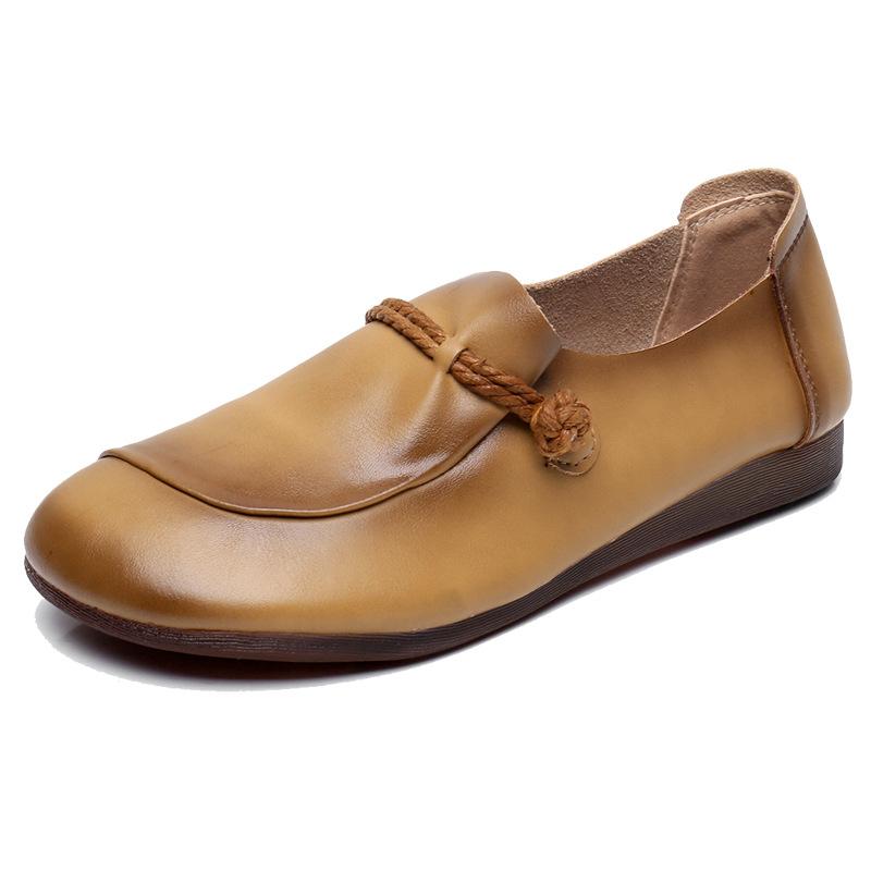 Leather round head flat bottom mother shoes soft sole soft surface comfortable foot women's single shoes deep mouth middle-aged women's leather shoes