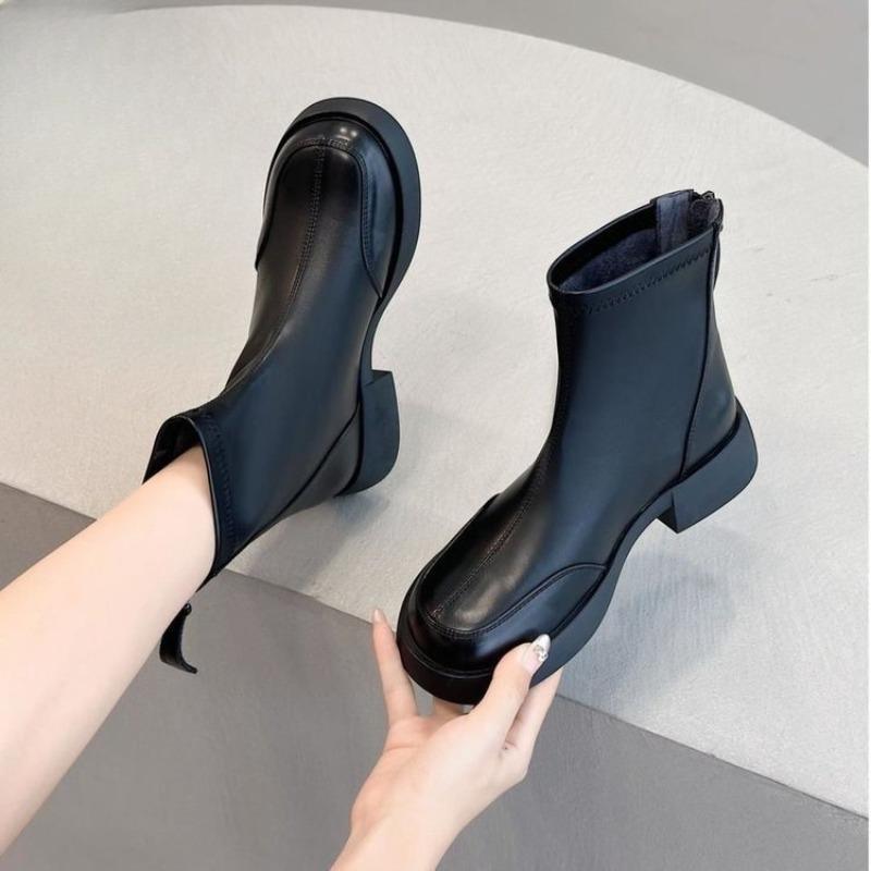 New Women's Single-shoe Shoes: Thick-soled Chimney Ankle Boots, Rear Zipper Boots