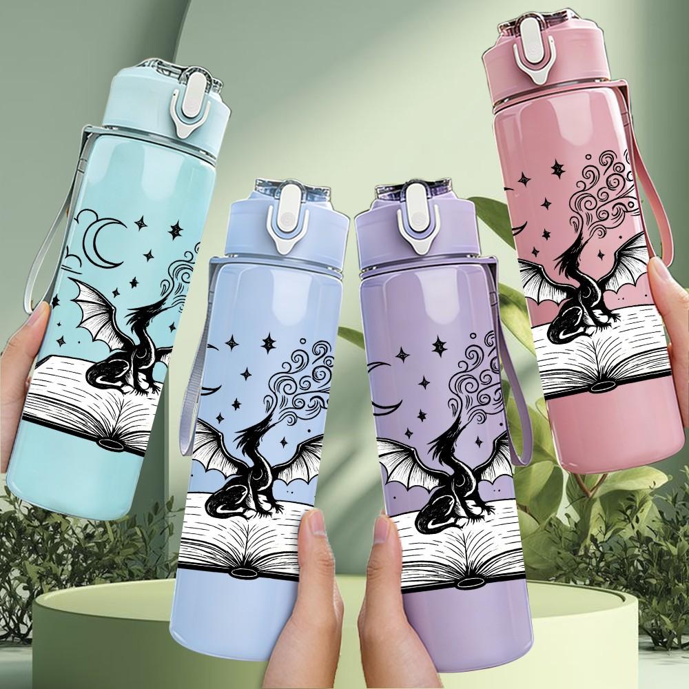 1PC Open Book Raven Moon Illustration 750ml Color Plastic Sports Water Bottle Leakproof Flip Straw Lid Suitable for Sports Office Home Use