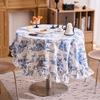 150cm/180cm French Cotton Linen Tablecloth With Ruffled Trim For Round Tables Washable Floral Pattern Table Cover 55KF