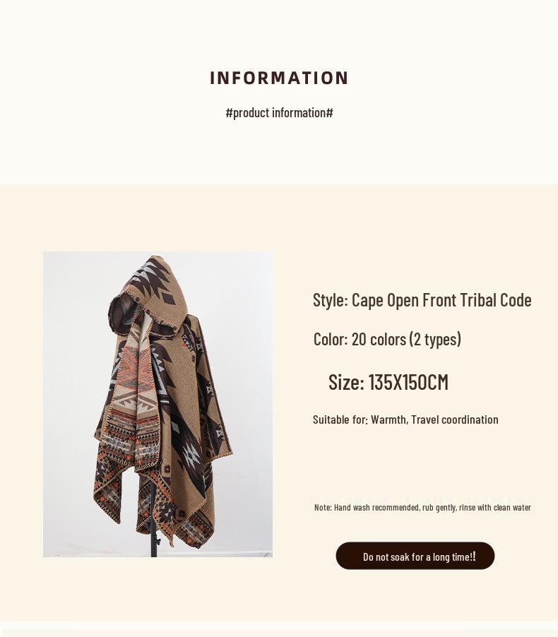 Men's & Women's Hooded Shawl Cape Cloak - Spring/Summer Scarf, Yunnan Xinjiang Tibet Style