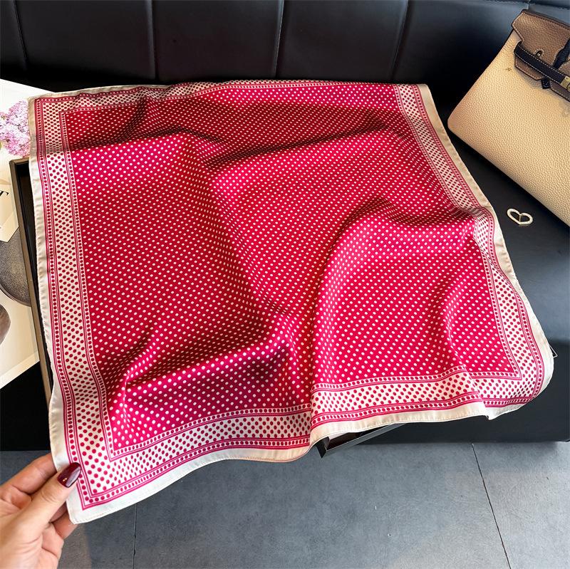 Fashion Polka Dot Printed Silk Like Square Scarf For Women