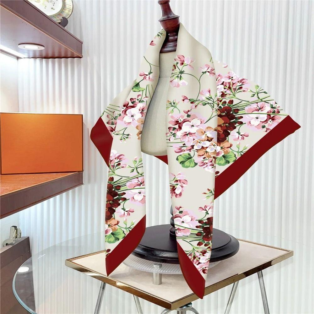 Luxury 90CM Twill Silk Scarf Wrinkle-Resistant Breathable Flower Print Scarf Lightweight Square Head Scarf Women Girl