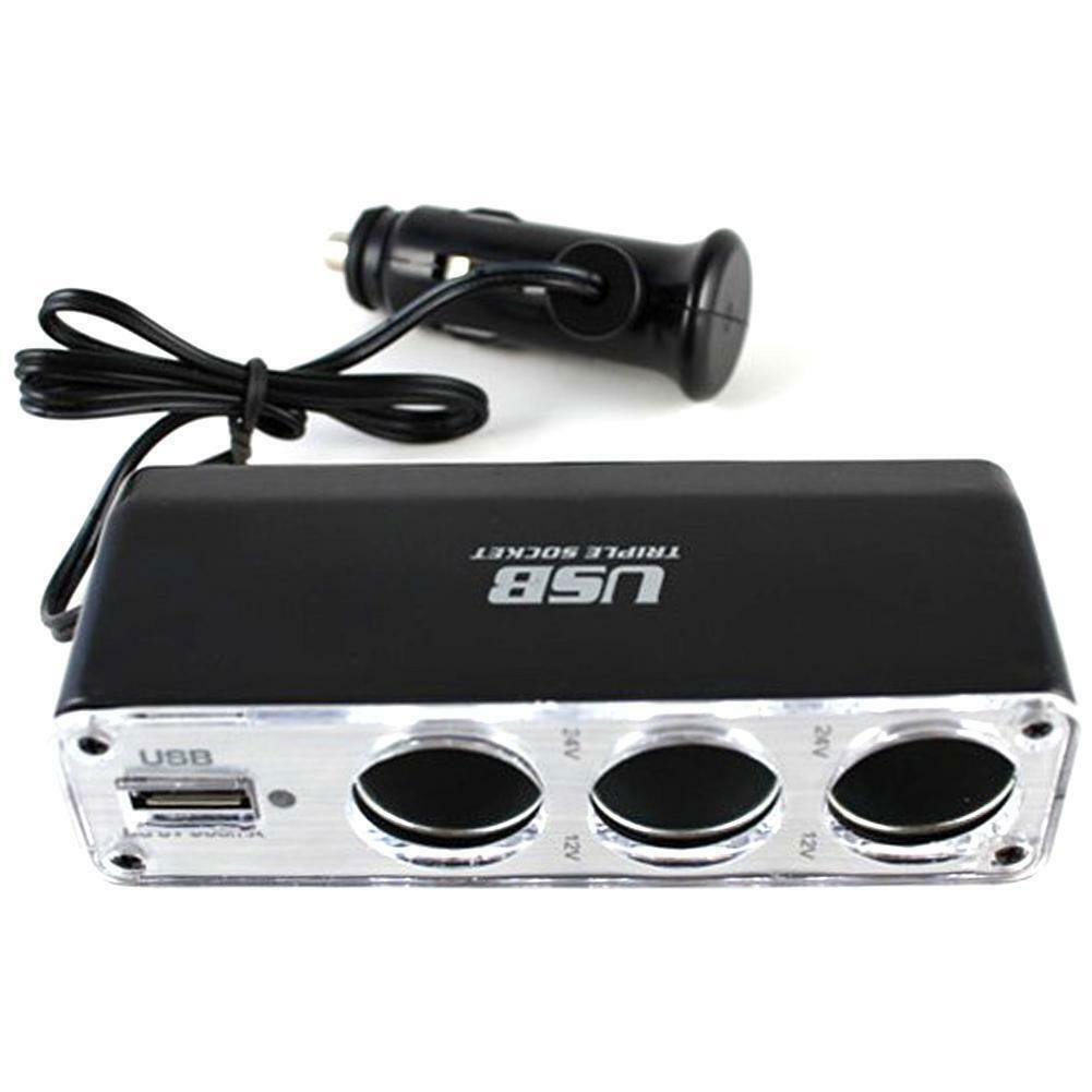 3 Way Multi Socket Car Cigarette Lighter Splitter USB Plug Charger DC 12V Triple Adapter With USB Port Car Accessories