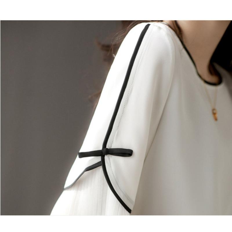 Women S Short Sleeve Round Neck Patchwork Blouse For Ladies