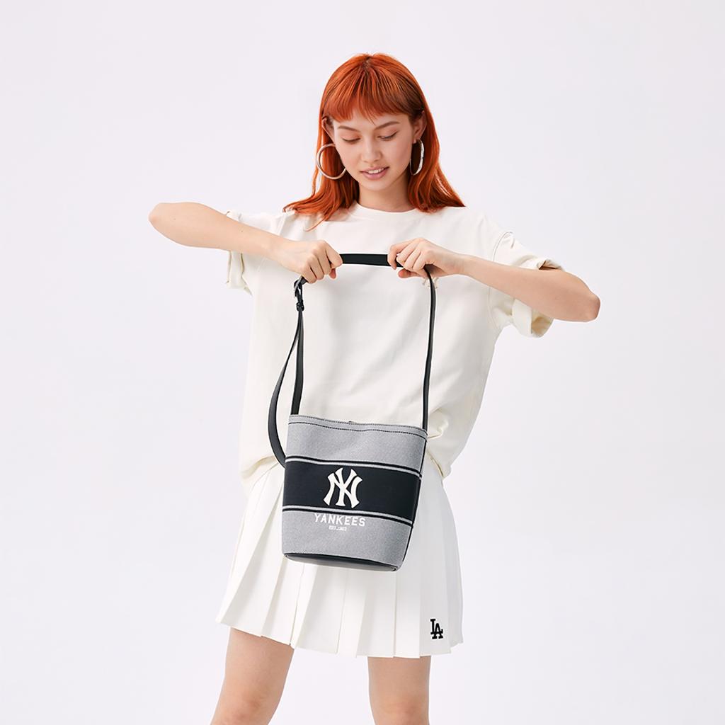 MLB Classic Ny Logo Retro American Large Capacity College Student Bucket Bag Women Shoulder Bag Black 3ABMB015N-50BKS