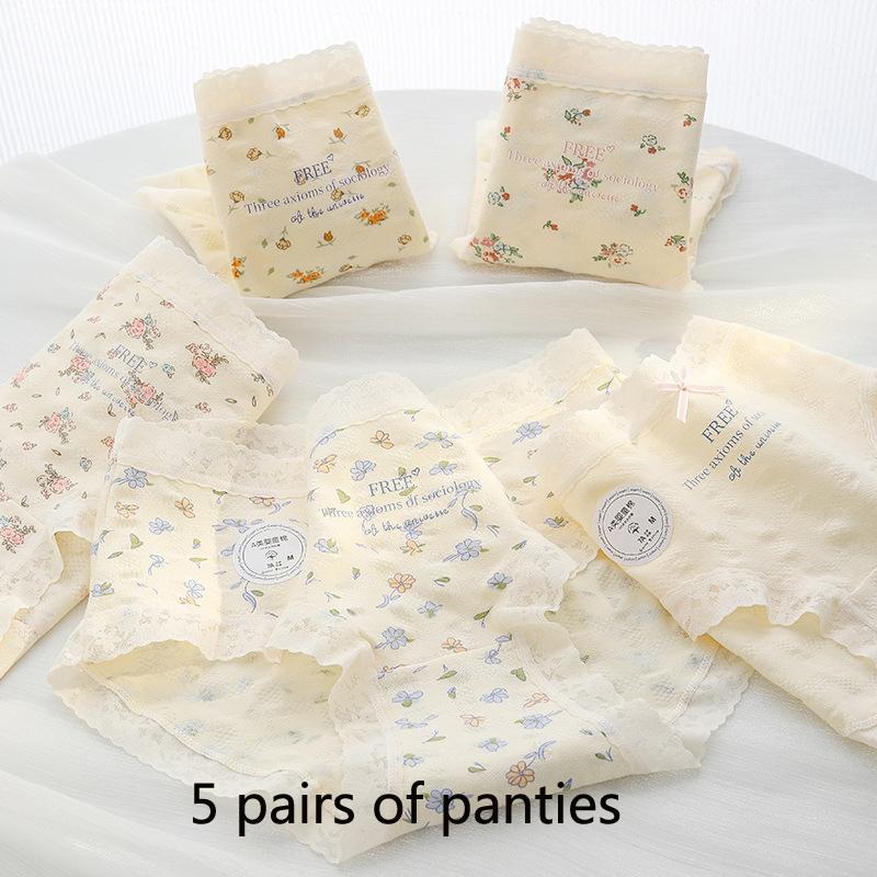 7A Antimicrobial Cotton Garden Floral Women's Panties Mid-waist Skin-friendly Non-marking Buttocks Anti-bacterial Crotch Teenage Panties Sleeps Retros