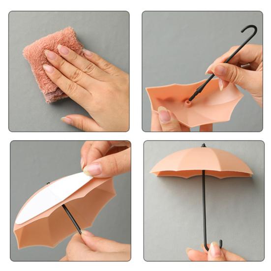 3Pcs Wall Hooks Strong Load-bearing Umbrella Shape Design Easy to Install Self Adhesive Hanger Hook Storage Organizer