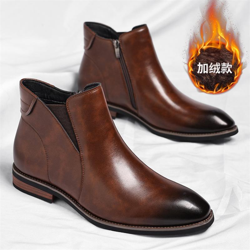 Herbst Winter Neue Chelsea Boots für Herren Mode Lässig Große Größen Reißverschluss Rindsleder Stiefel Männlich Einfarbig Designer Schuhe Mann