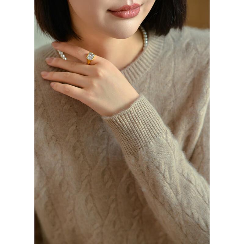 Fanzhen Women's 100% Wool Thickened Crew Neck Sweater